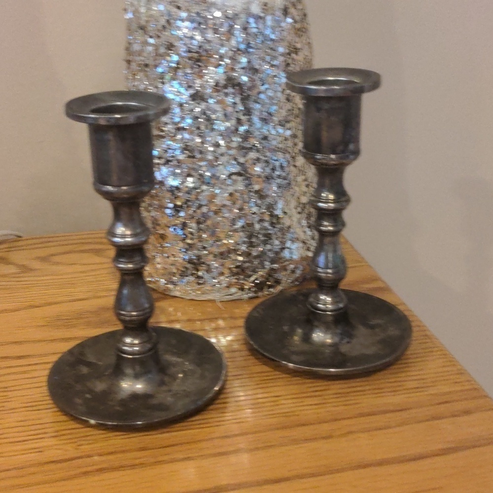 Antique Brass Aged Patina Taper Candlestick Holders